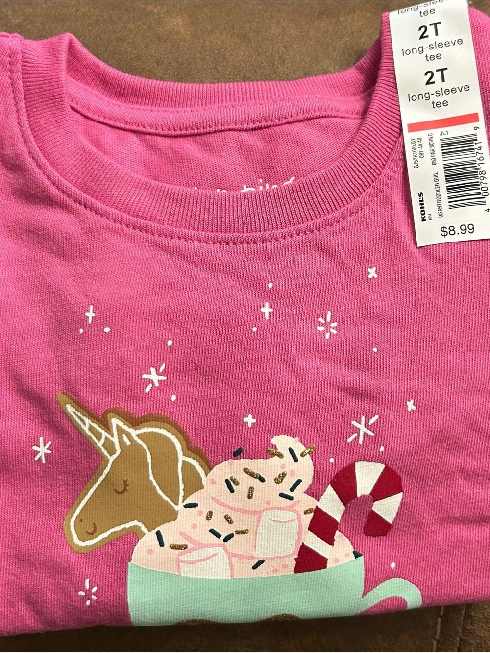 Kohl's Pink Unicorn & Candy Cup Long-Sleeve Tee